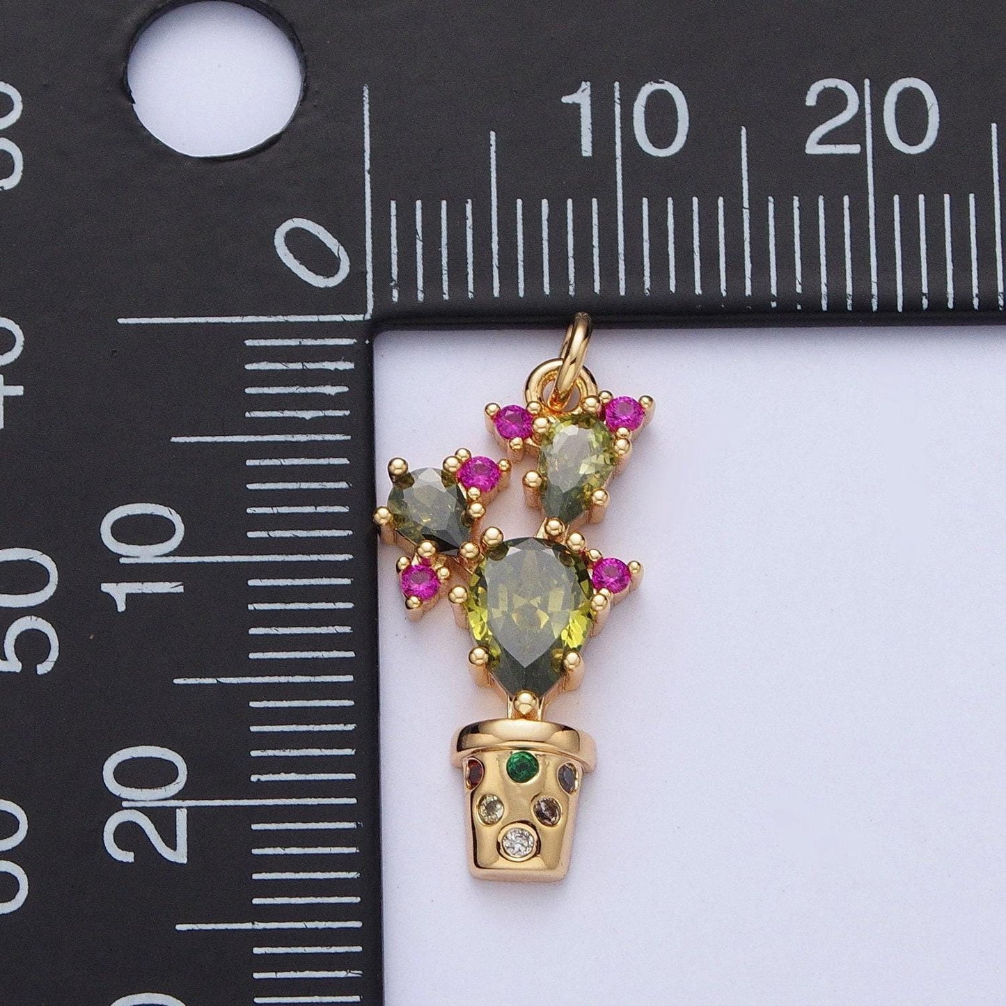 Dainty cz potted cactus pendant, 16k gold filled colored micro pave cubic zirconia stones cacti charms for jewelry diy making | ag-091
