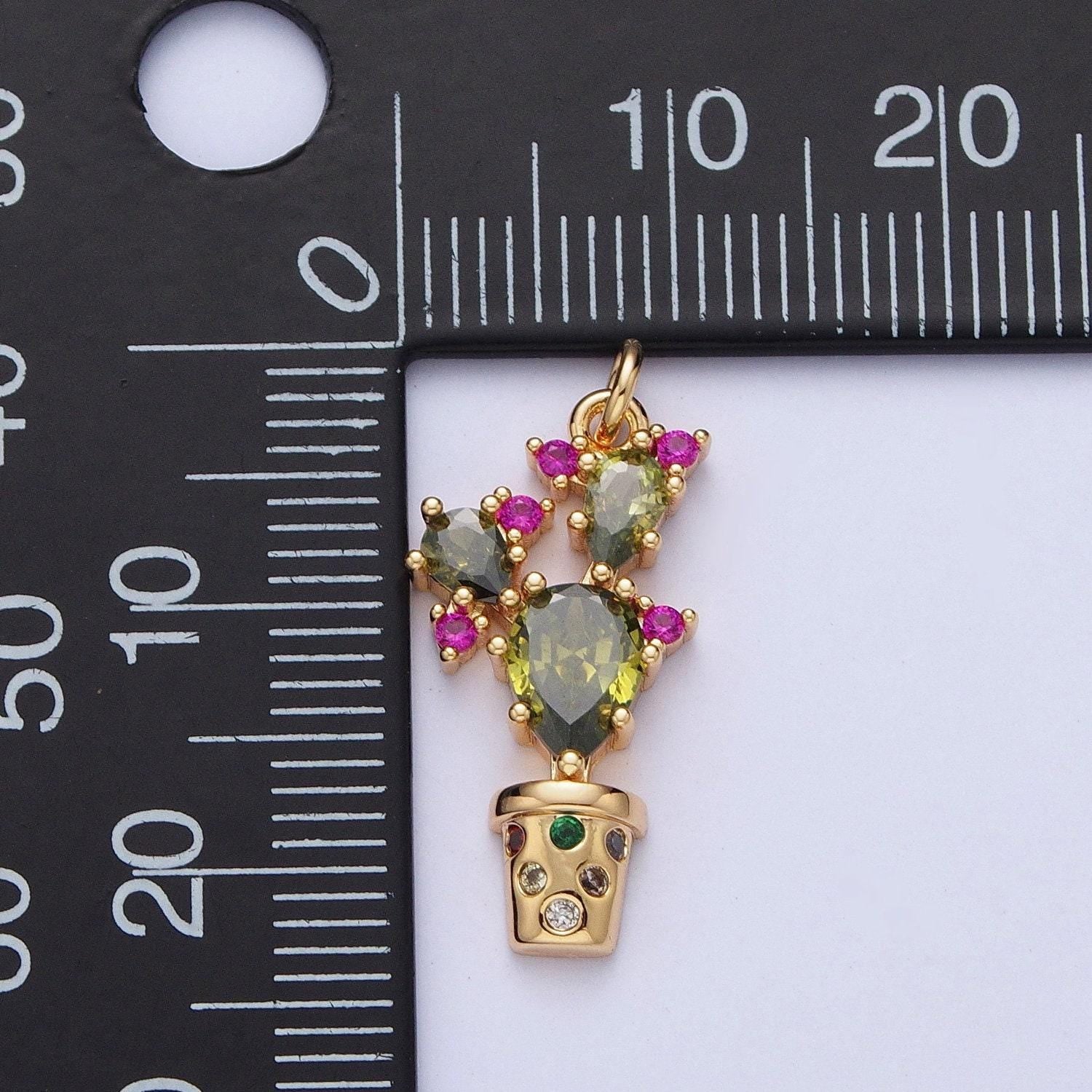 Dainty cz potted cactus pendant, 16k gold filled colored micro pave cubic zirconia stones cacti charms for jewelry diy making | ag-091