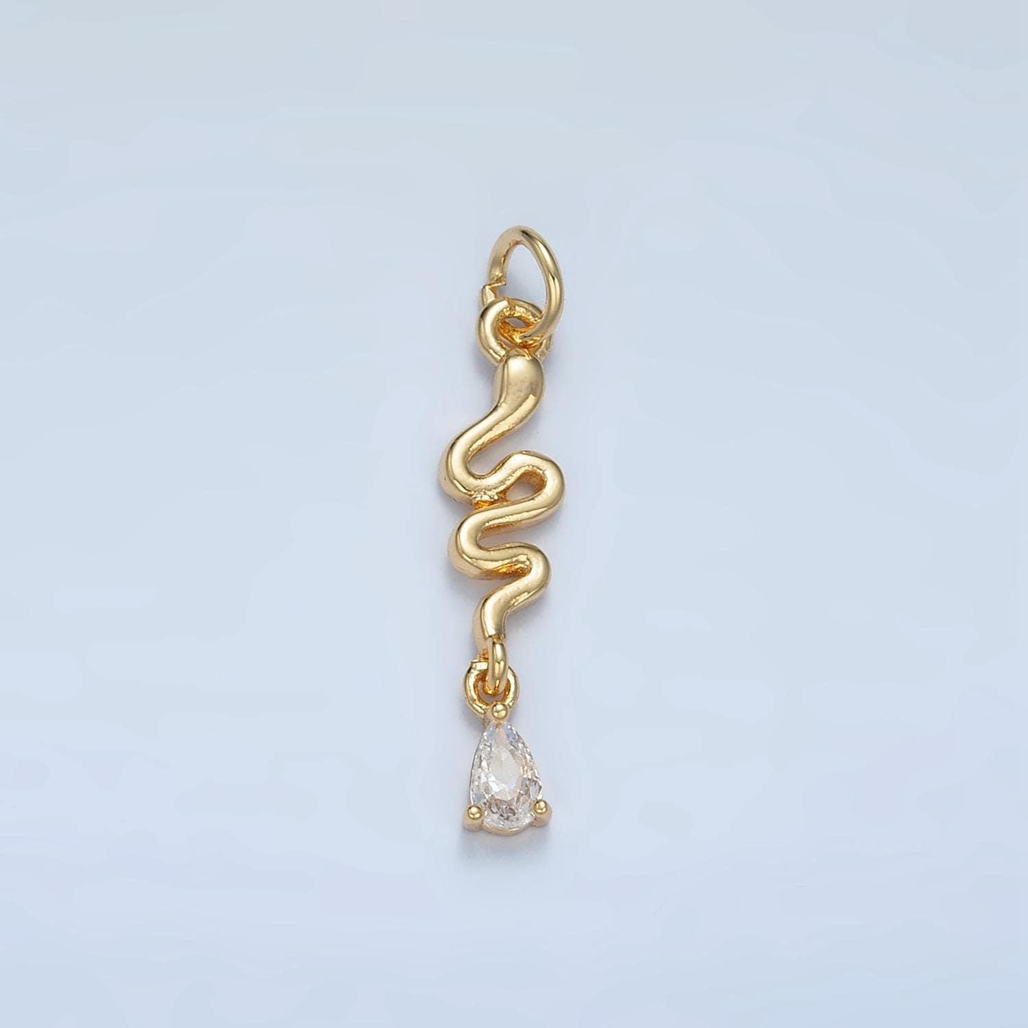 Slithering snake teardrop cz tail 24k gold filled animal charm | e-781