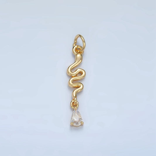 Slithering snake teardrop cz tail 24k gold filled animal charm | e-781