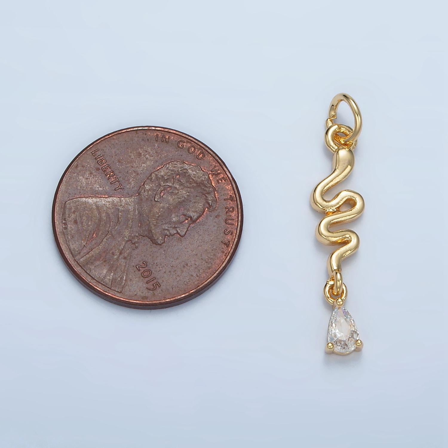 Slithering snake teardrop cz tail 24k gold filled animal charm | e-781