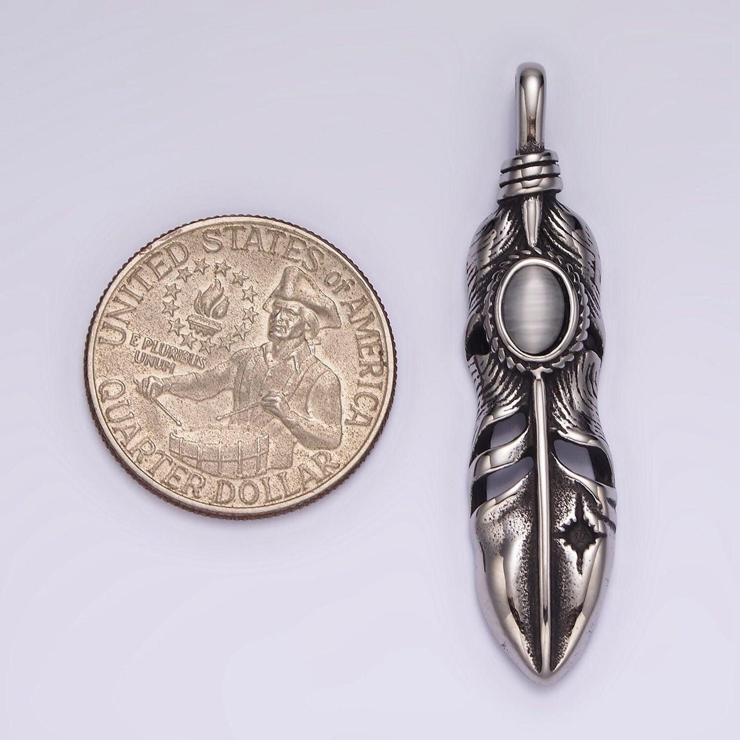 Stainless steel 49mm big feather, big pendant | p-870