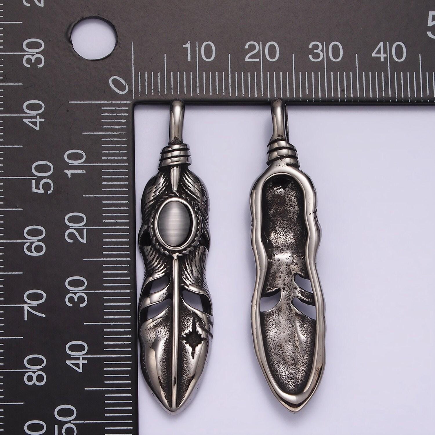 Stainless steel 49mm big feather, big pendant | p-870