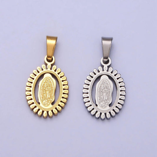 Dainty virgin mother mary miraculous medal stainless steel oval pendant charm 22.7x11.3mm religious charm oval medallion catholic charm j639
