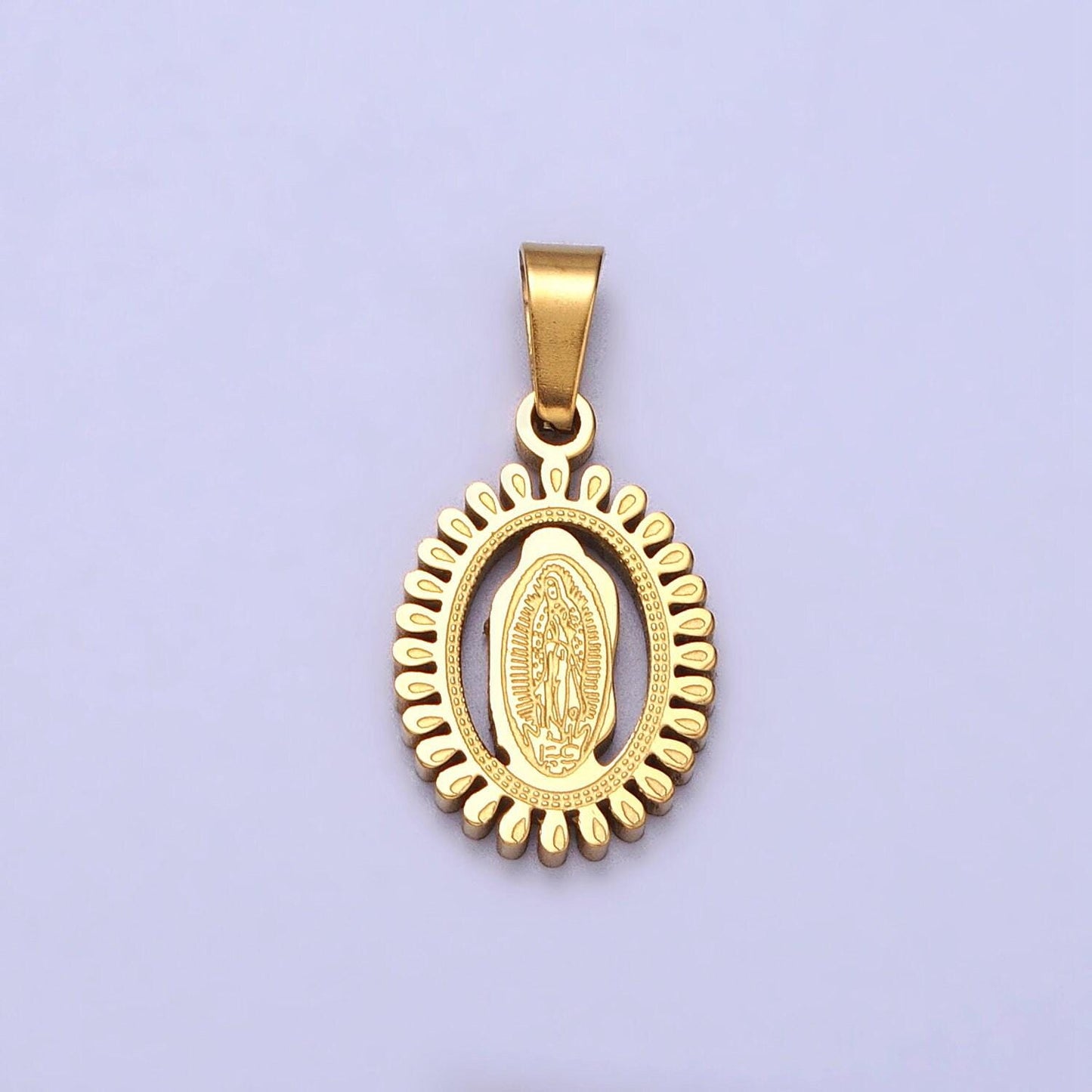 Dainty virgin mother mary miraculous medal stainless steel oval pendant charm 22.7x11.3mm religious charm oval medallion catholic charm j639