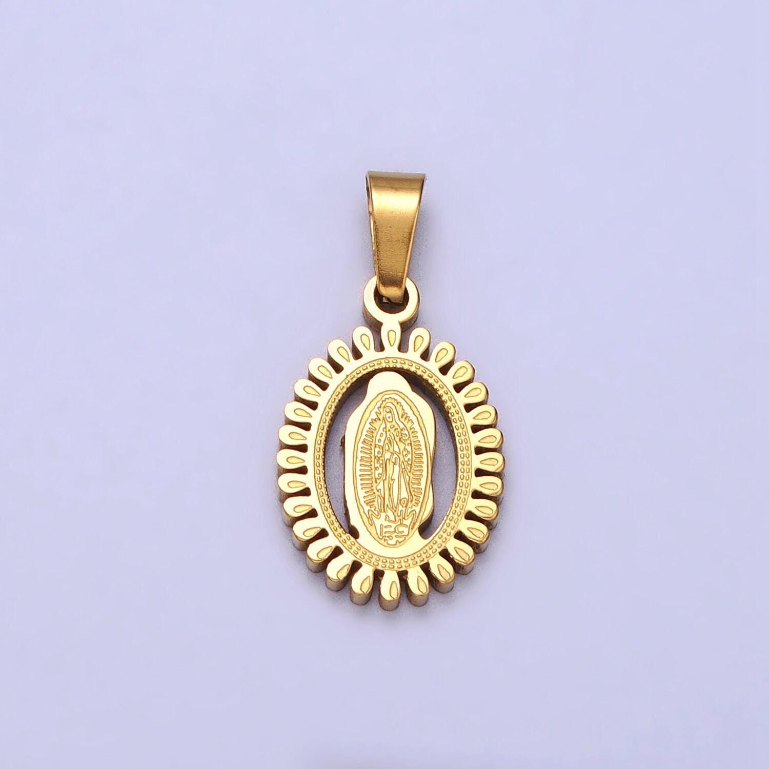 Dainty virgin mother mary miraculous medal stainless steel oval pendant charm 22.7x11.3mm religious charm oval medallion catholic charm j639