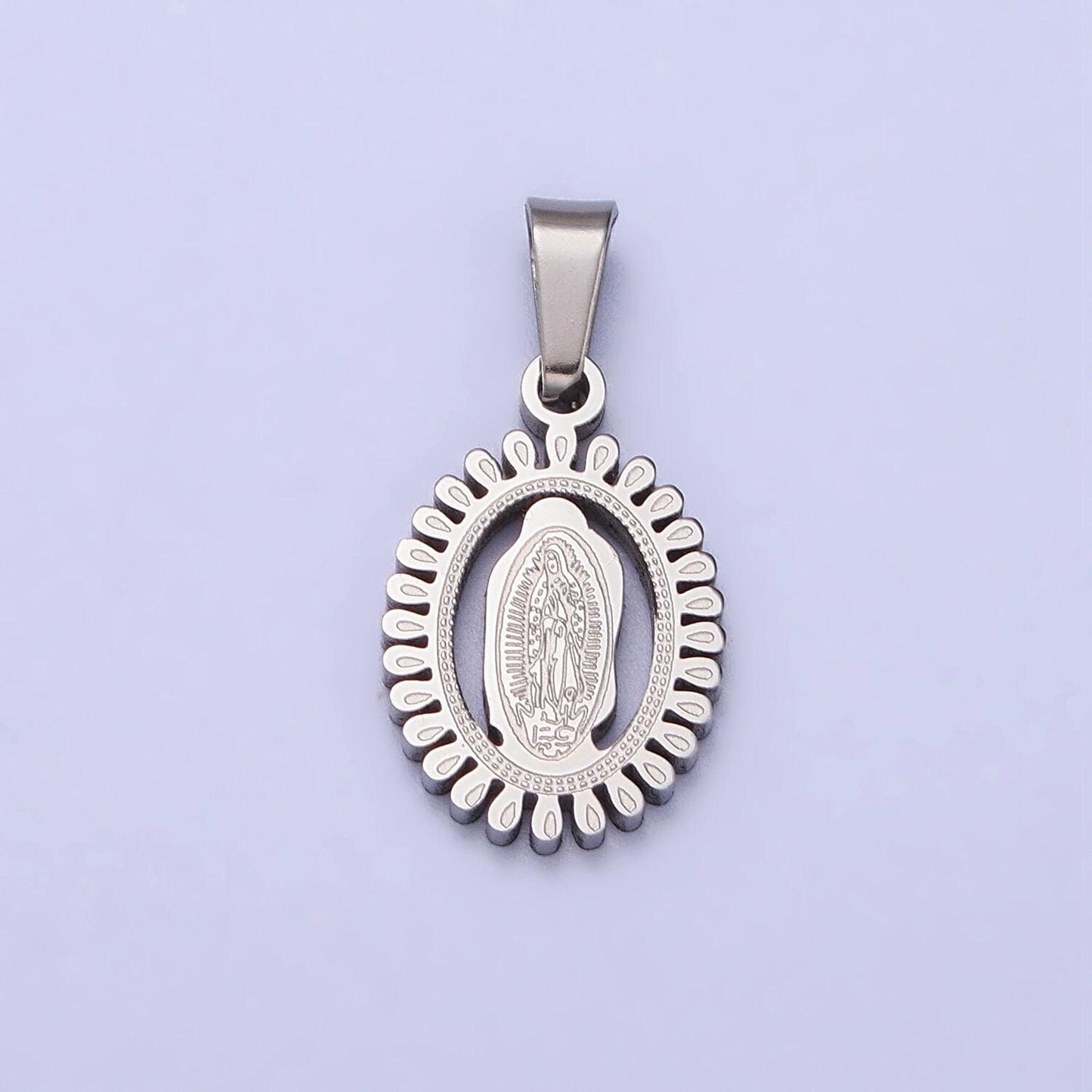 Dainty virgin mother mary miraculous medal stainless steel oval pendant charm 22.7x11.3mm religious charm oval medallion catholic charm j639