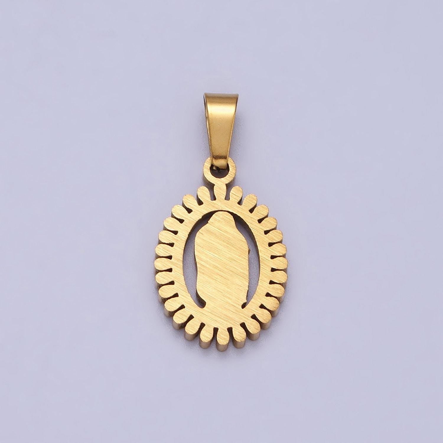 Dainty virgin mother mary miraculous medal stainless steel oval pendant charm 22.7x11.3mm religious charm oval medallion catholic charm j639