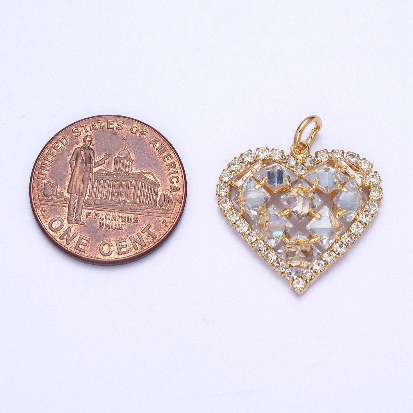 24k gold filled dainty gold heart w. clear baguette cz charm, love pendant micro pave cubic zirconia cz stone diamond edges | x-194