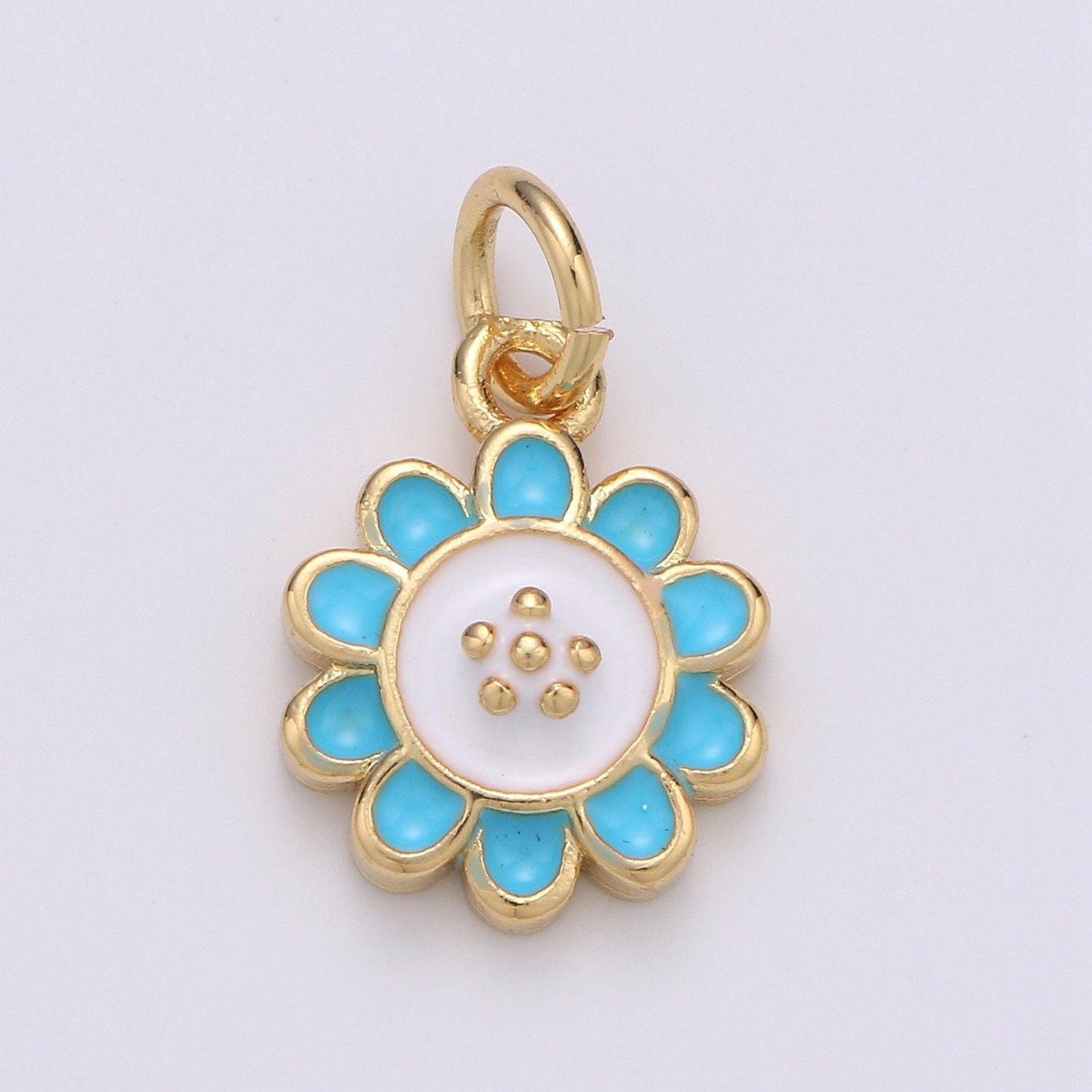 Gold enamel sunflower charm, gold daisy charm 11x8mm - mini flower charm dainty blue petal charm for bracelet earring necklace, chgf-1961