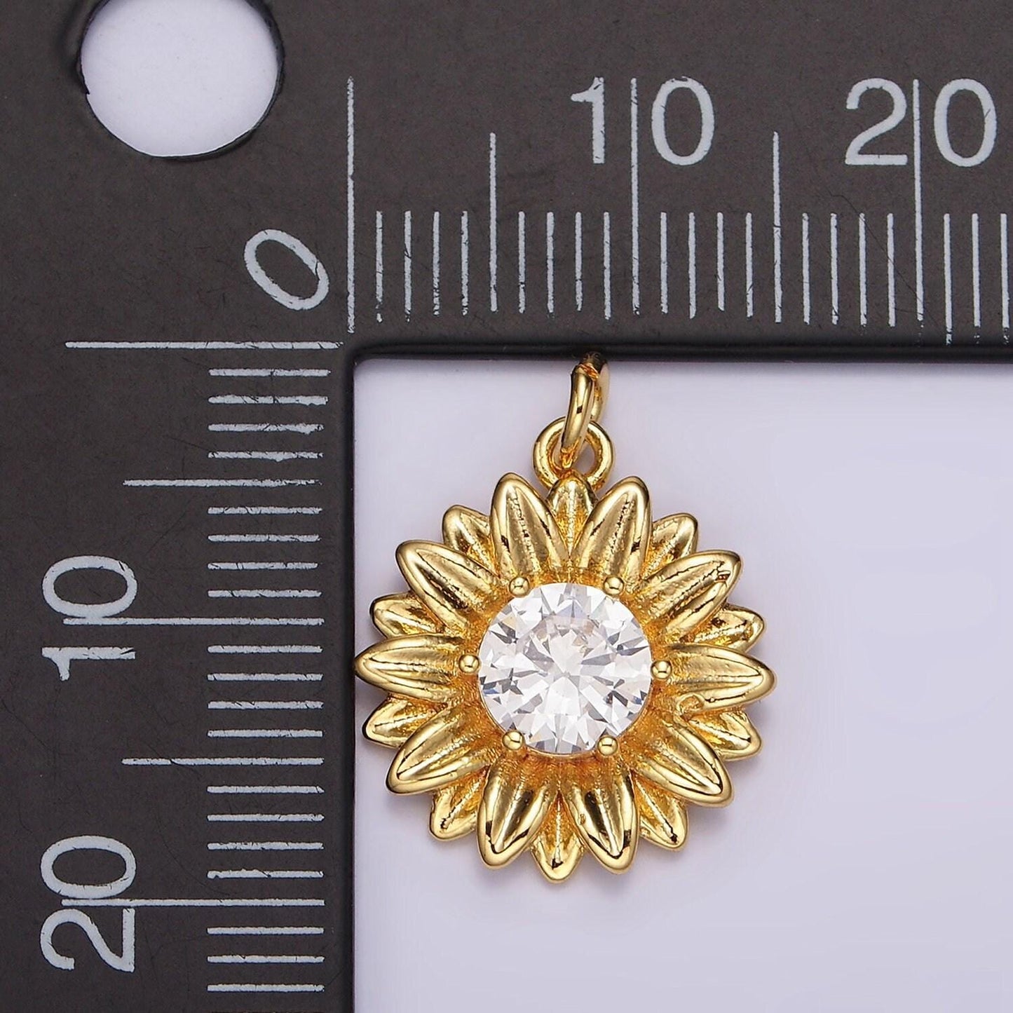14k gold filled clear round cz sunflower nature charm | ac858