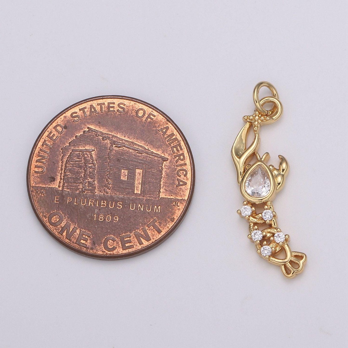 Pear cut pave gold lobster charm, shrimp bracelet charm,necklace charm, earring charm, ocean jewelry, underwater animal, e-197