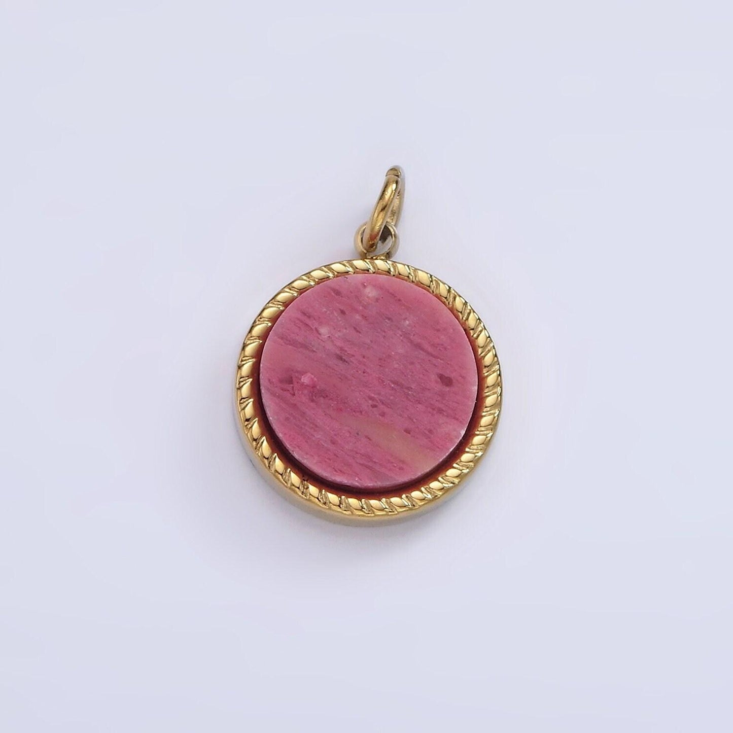 Stainless steel lapis lazuli, sunstone, zoisite, tourmaline, aventurine braided round charm in gold & silver | p698 - p707