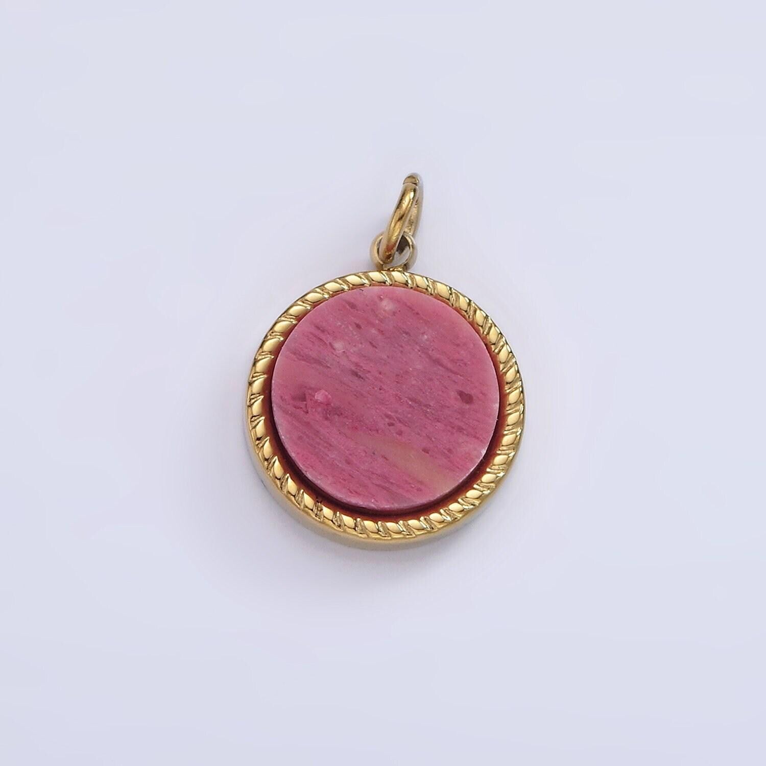 Stainless steel lapis lazuli, sunstone, zoisite, tourmaline, aventurine braided round charm in gold & silver | p698 - p707