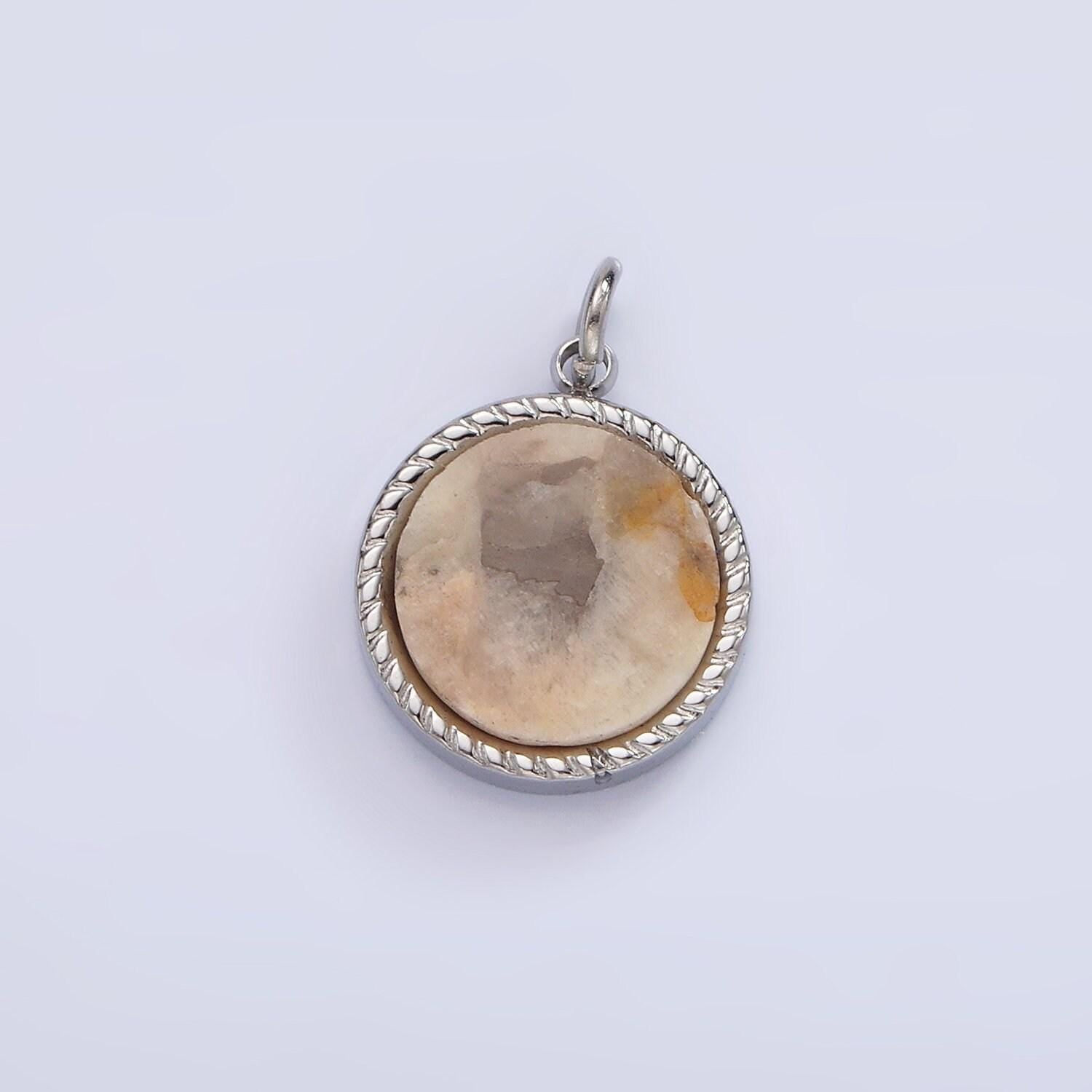 Stainless steel lapis lazuli, sunstone, zoisite, tourmaline, aventurine braided round charm in gold & silver | p698 - p707