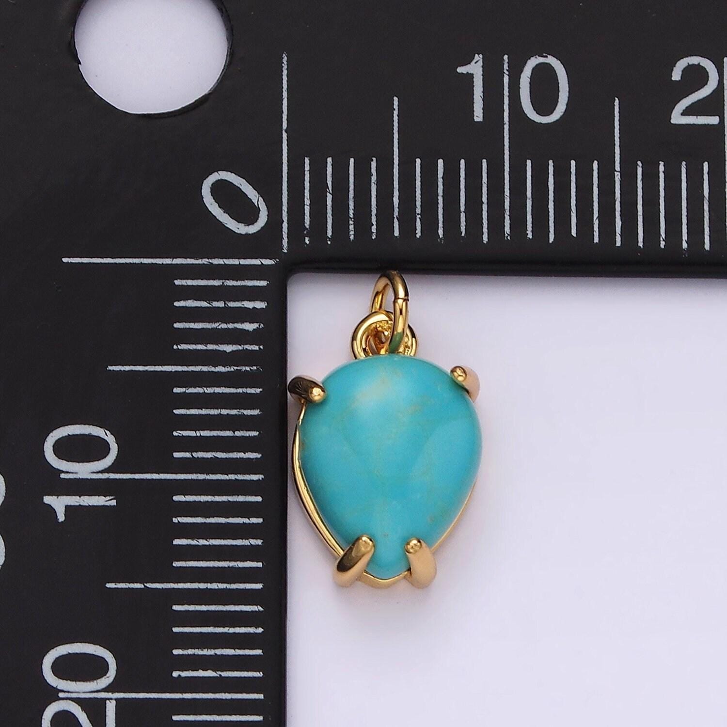 14k gold filled 13mm teardrop turquoise gemstone charm | ac783