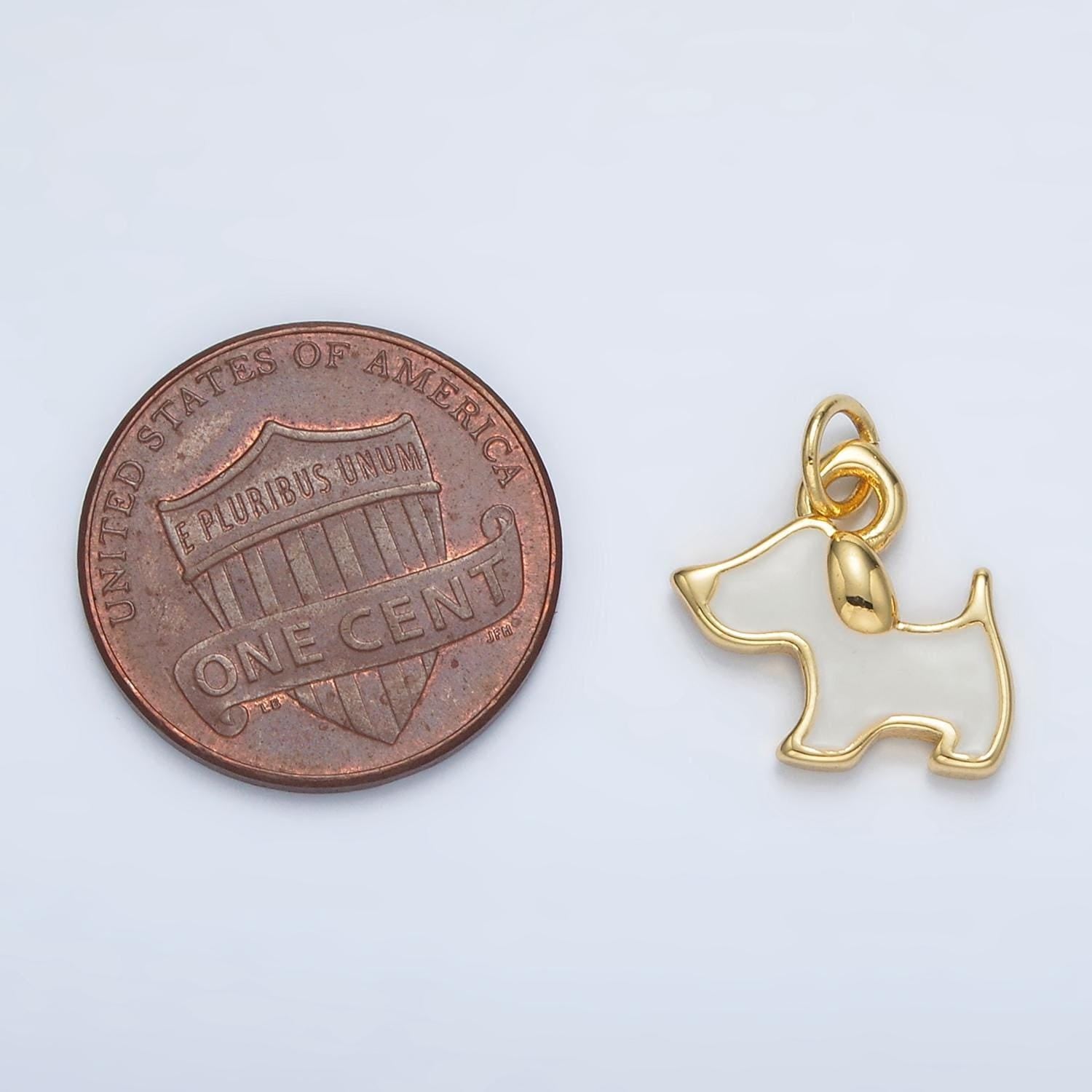 24k gold filled white enamel dog mini charm | ac-099