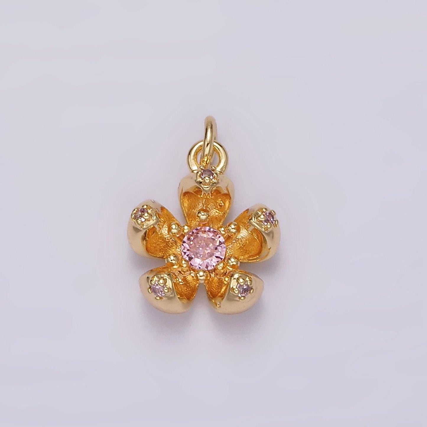 24k gold filled clear, pink cz flower charm | ag547 ag548