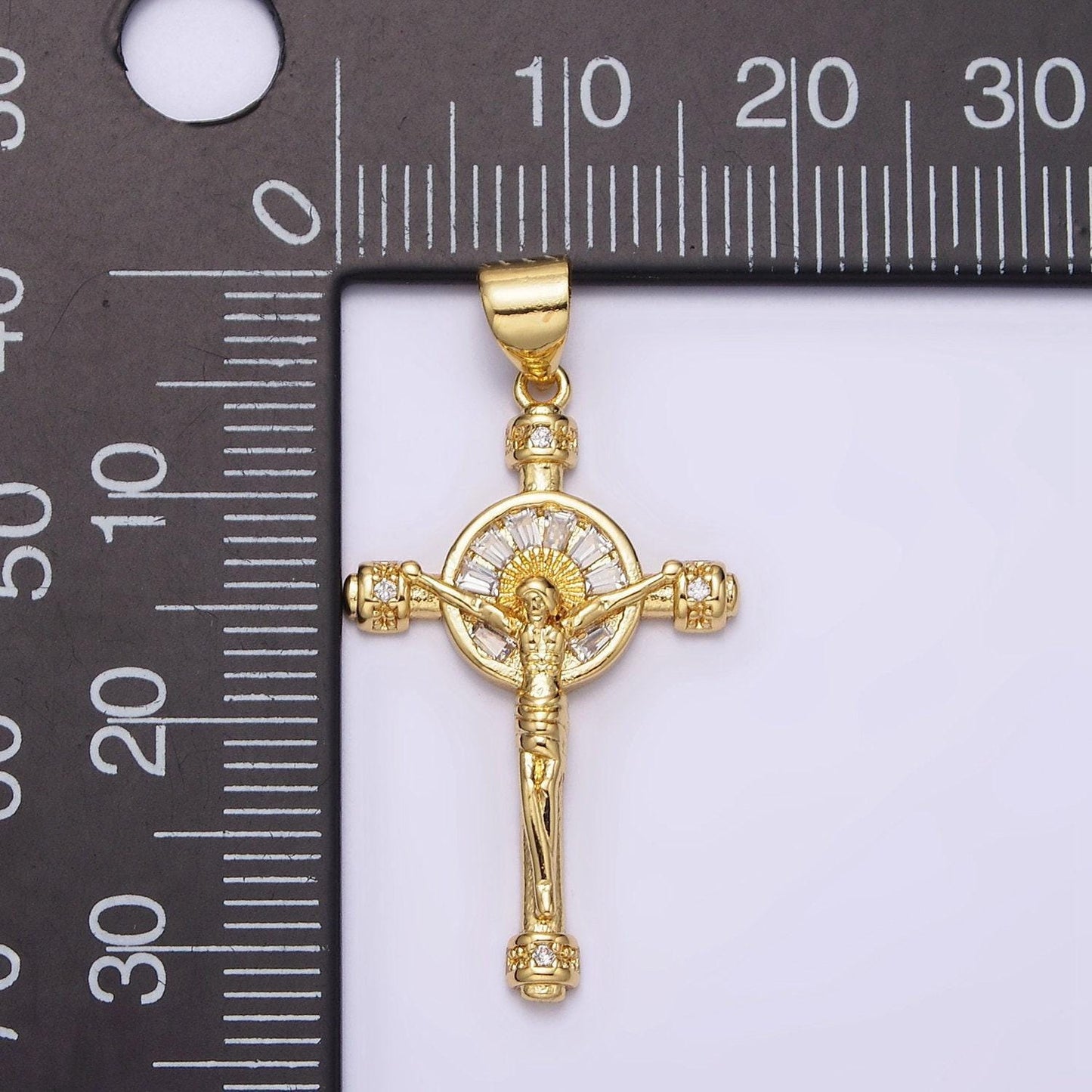 14k gold filled crucifix cross jesus cz pendant for religious jewelry making supply | aa611
