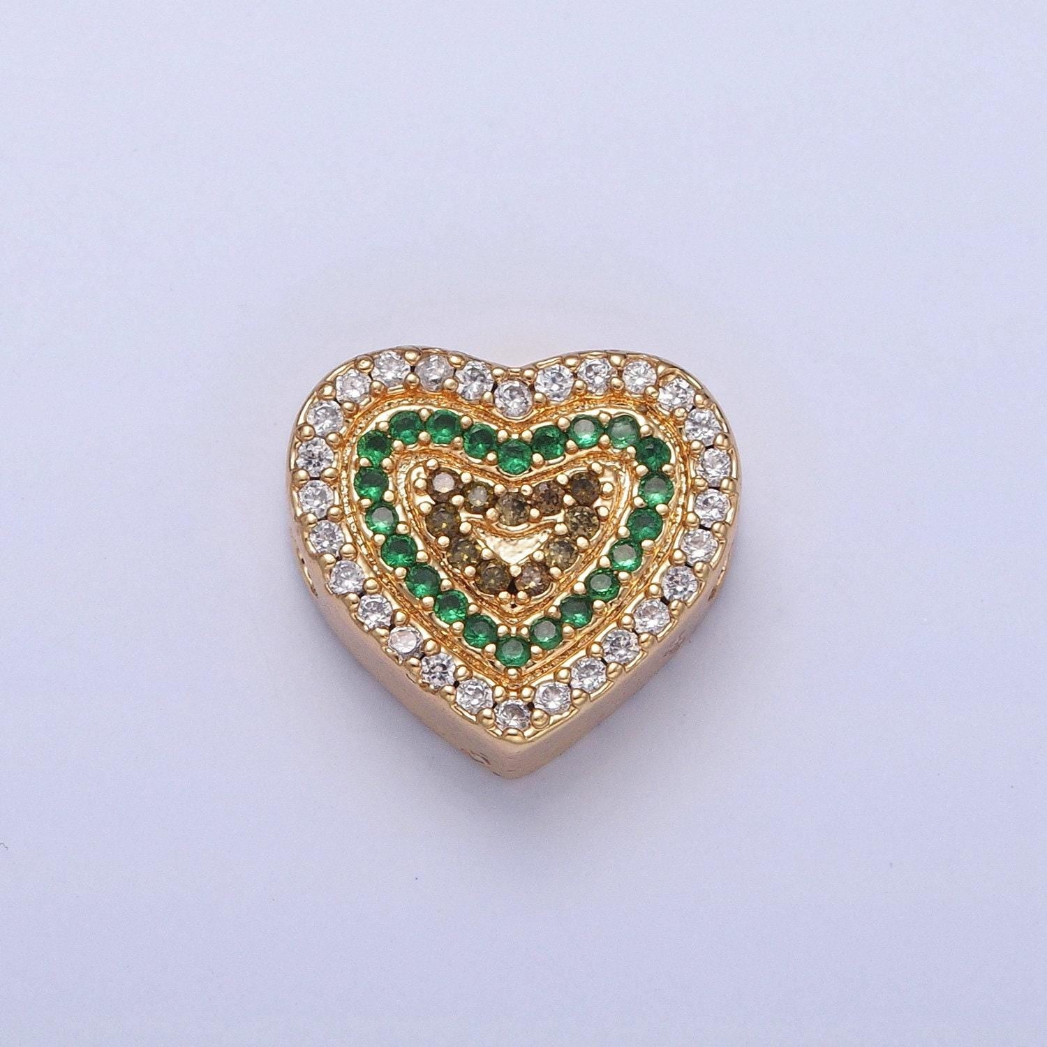 14k gold filled micro pave cubic zirconia heart spacer bead, multicolor cubic zirconia cz valentine love jewelry making component w-898