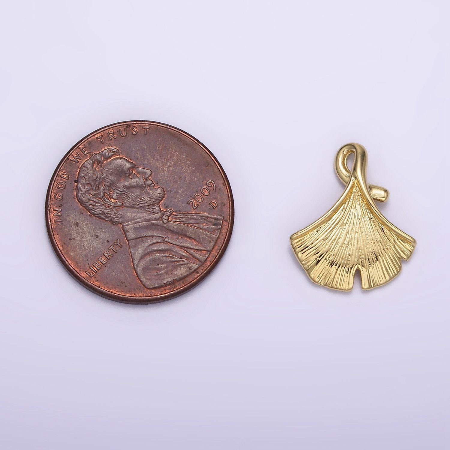 14k gold filled 15mm textured ginko leaves charm pendant nature inspired | n-1879