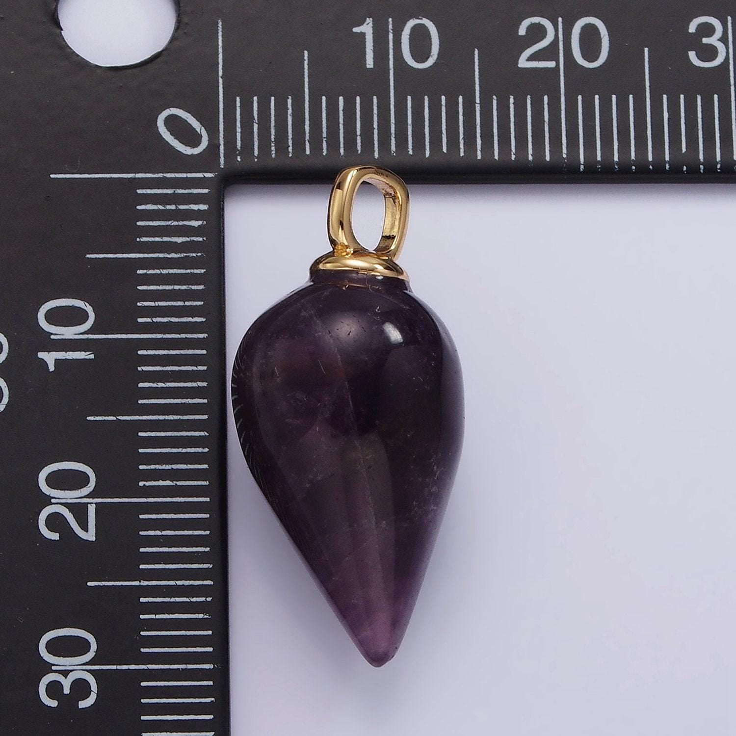 Dainty tear drop purple amethyst charm 29.6 x 13 mm gemstone pendant semi precious stone ac807