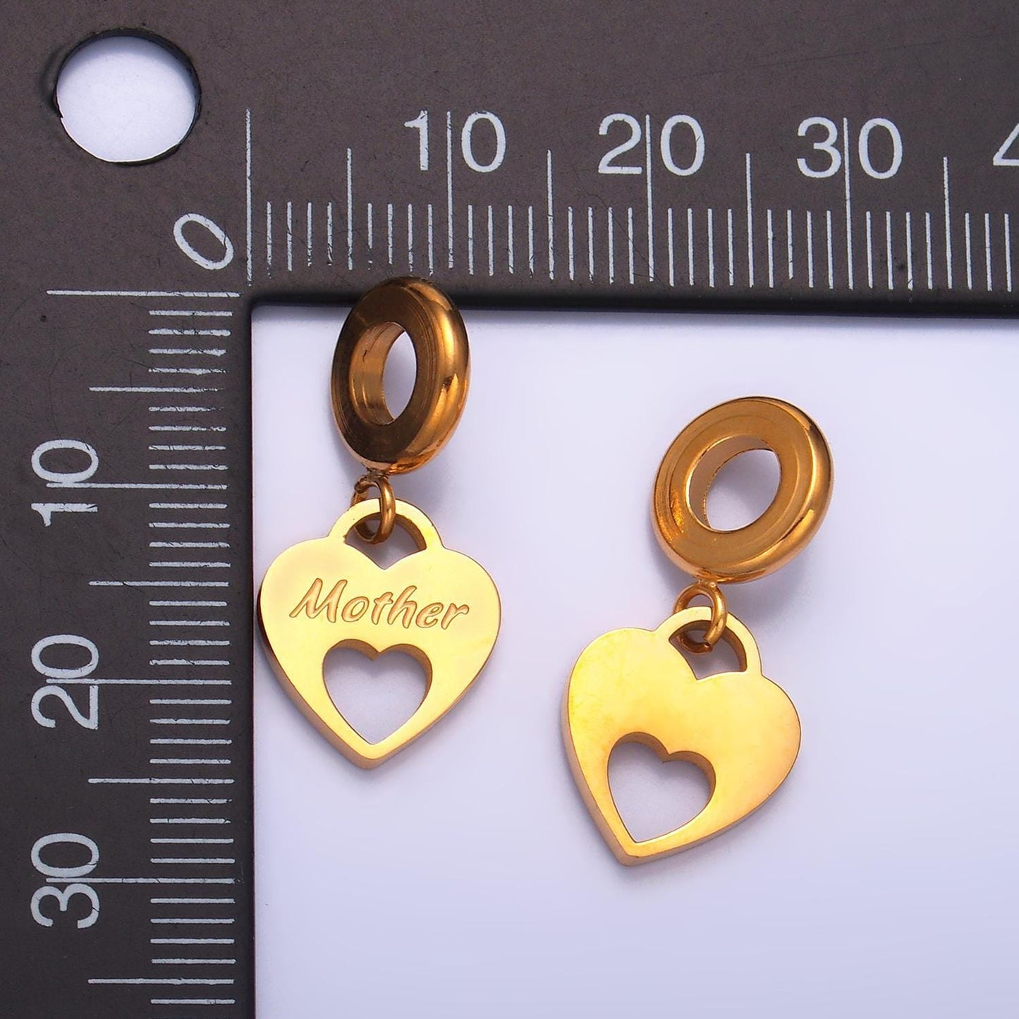 Stainless steel gold heart mama charm mother day theme rondelle bail drop pendant | p-1436