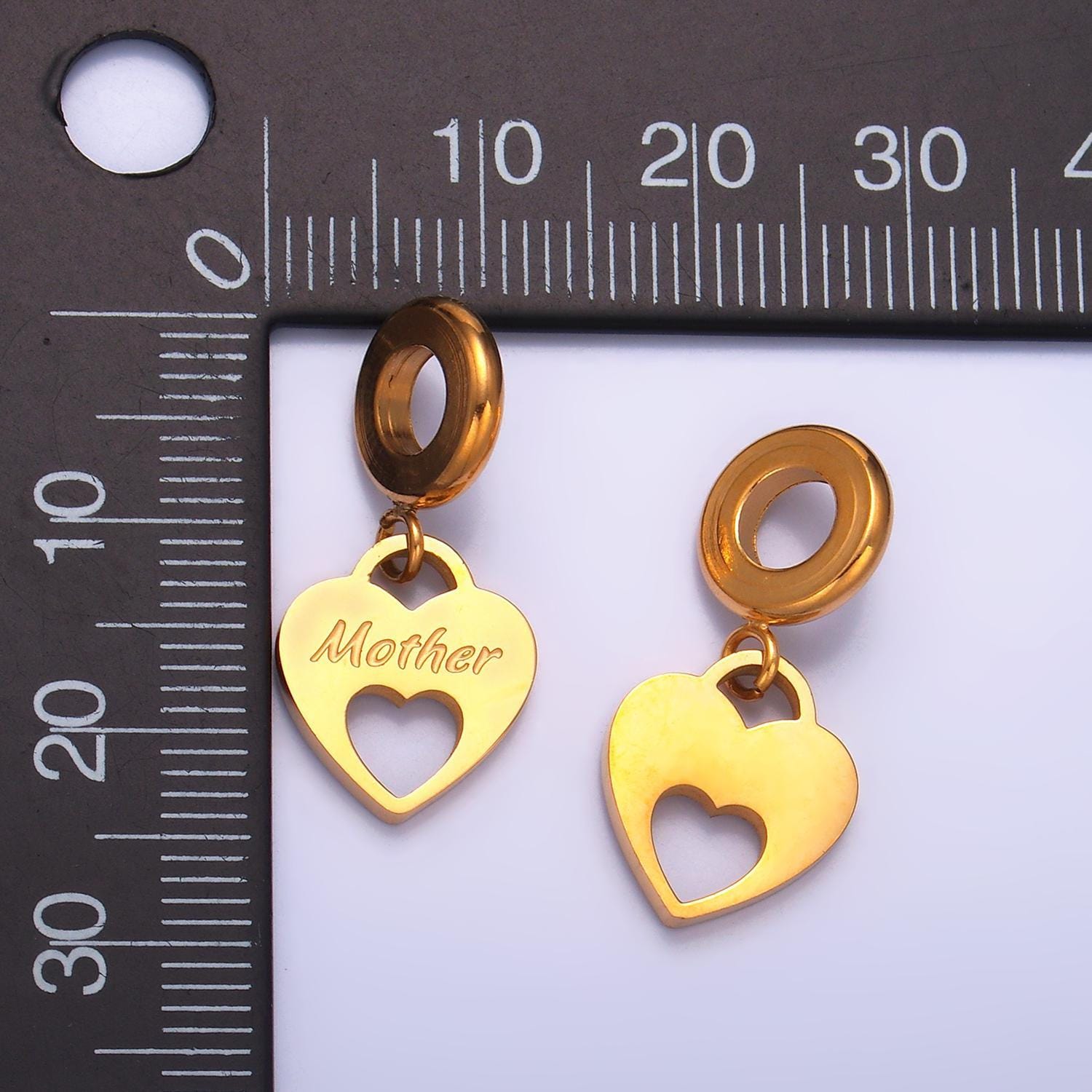 Stainless steel gold heart mama charm mother day theme rondelle bail drop pendant | p-1436