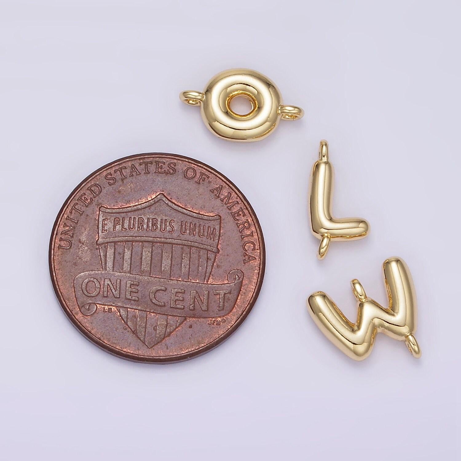 Mini gold filled bubble alphabet a-z charm connectors for bracelet necklace jewelry making supply | a1539-a1551