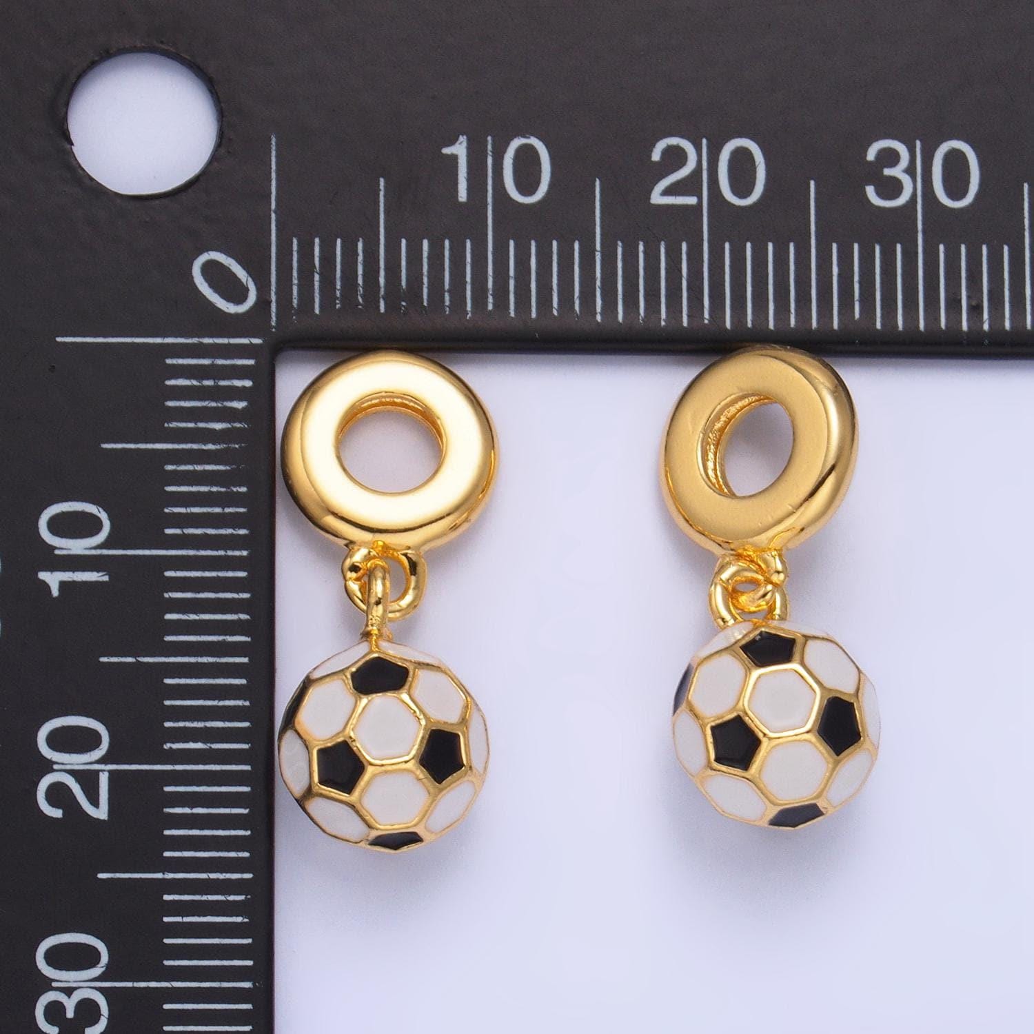 24k gold filled soccer ball charm sport theme rondelle bail for drop pendant bracelet | w-003