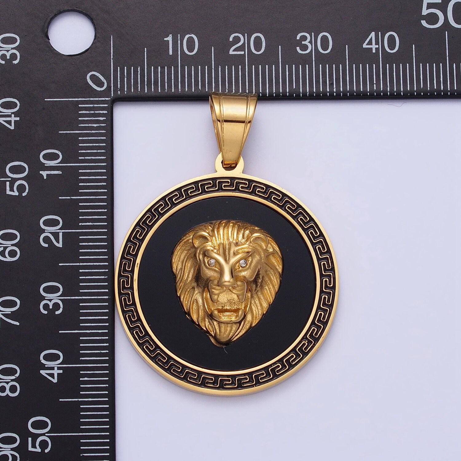 Stainless steel 3d medallion charm lion medallion pendant, lion jewelry, gold lion necklace charm for statement necklace component j784