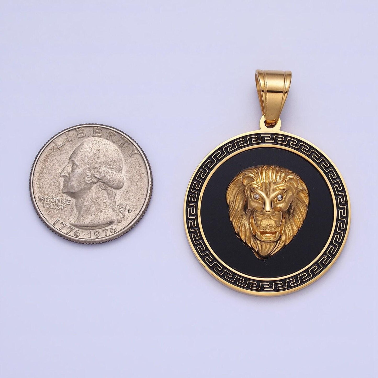 Stainless steel 3d medallion charm lion medallion pendant, lion jewelry, gold lion necklace charm for statement necklace component j784