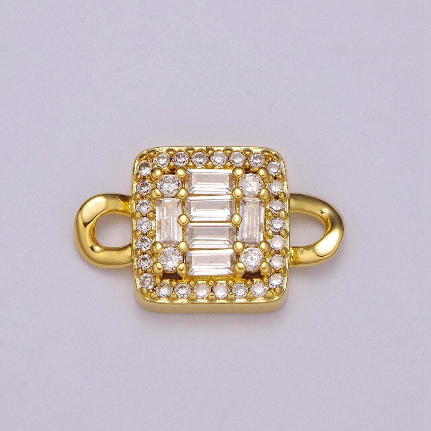 Mini clear pink red purple olive square charm connector 16k gold filled link connector micro pave cz connector for bracelet component y370