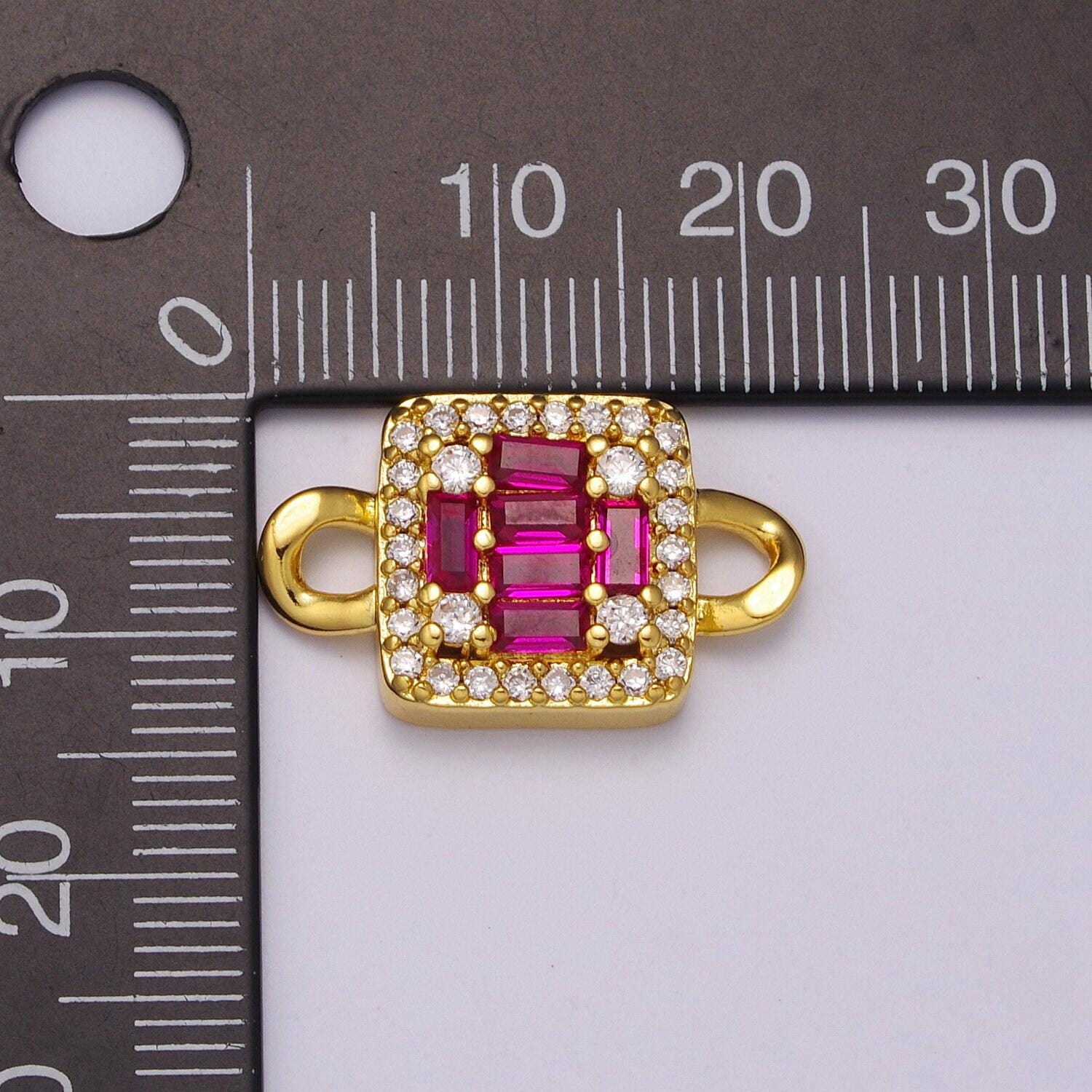 Mini clear pink red purple olive square charm connector 16k gold filled link connector micro pave cz connector for bracelet component y370