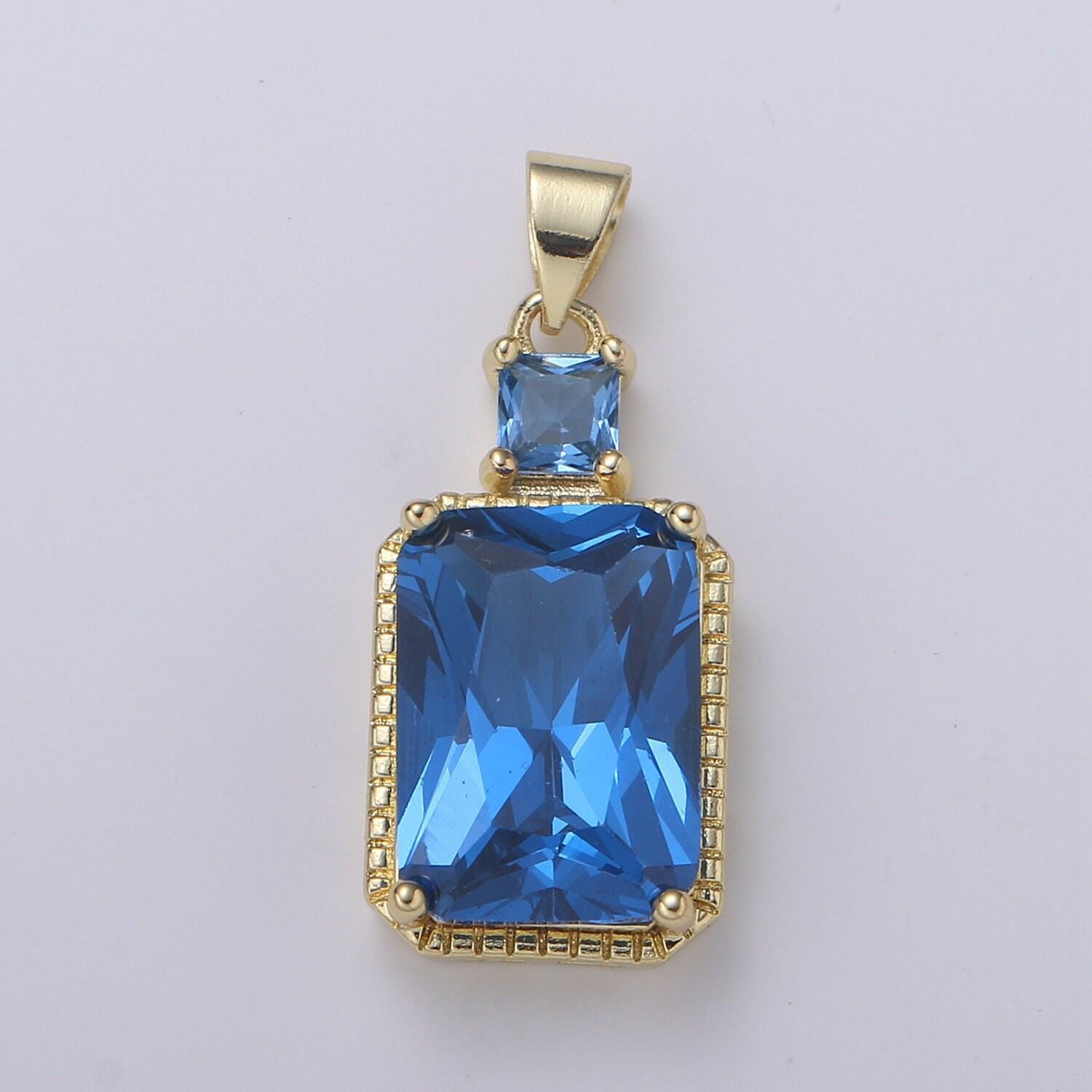 1x cz square cut charm gold pendant, solitaire cz charm for statement jewelry, sophisticate design, pdgf 2178