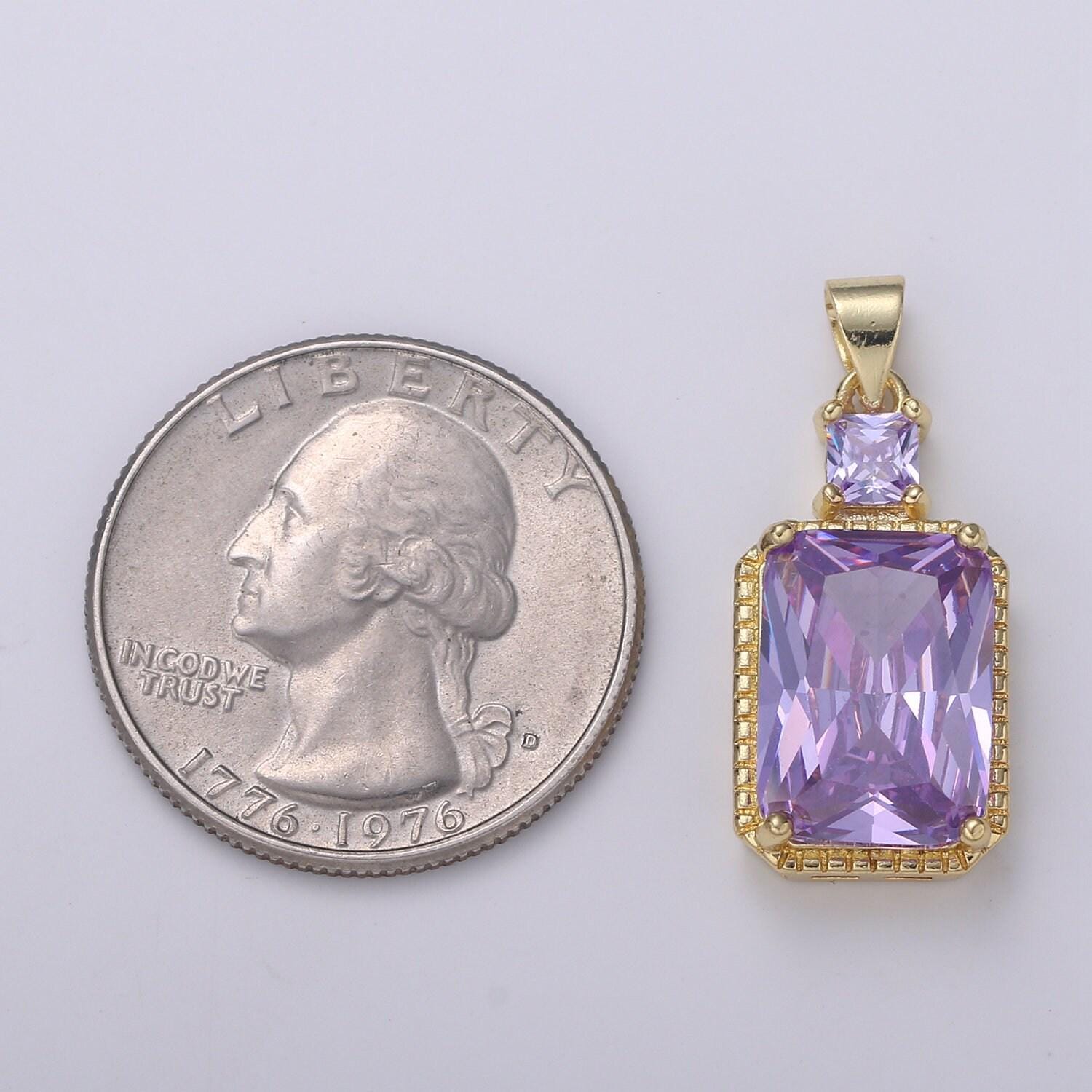 1x cz square cut charm gold pendant, solitaire cz charm for statement jewelry, sophisticate design, pdgf 2178