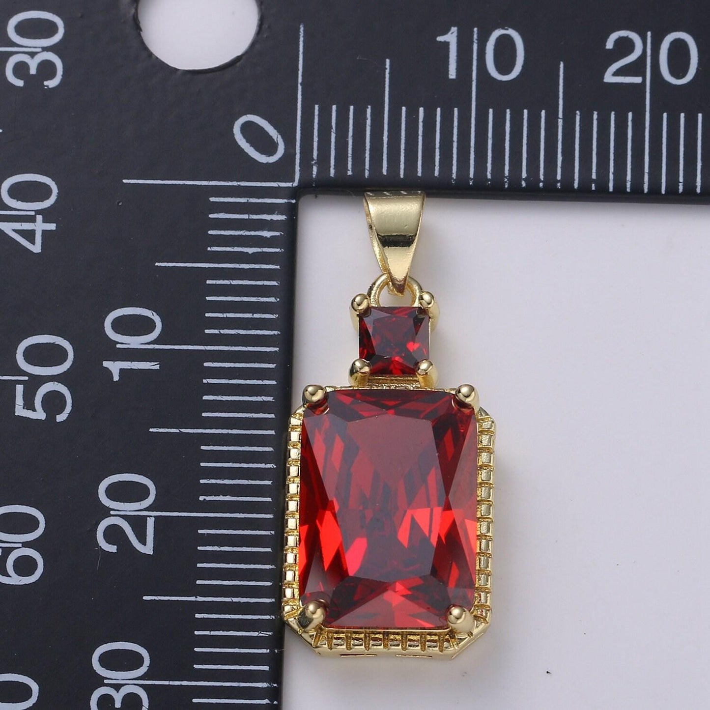 1x cz square cut charm gold pendant, solitaire cz charm for statement jewelry, sophisticate design, pdgf 2178