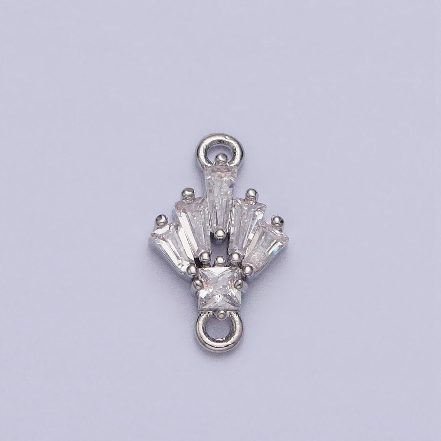 18k gold filled clear cz multiple baguette round mini connector in gold & silver | y-841