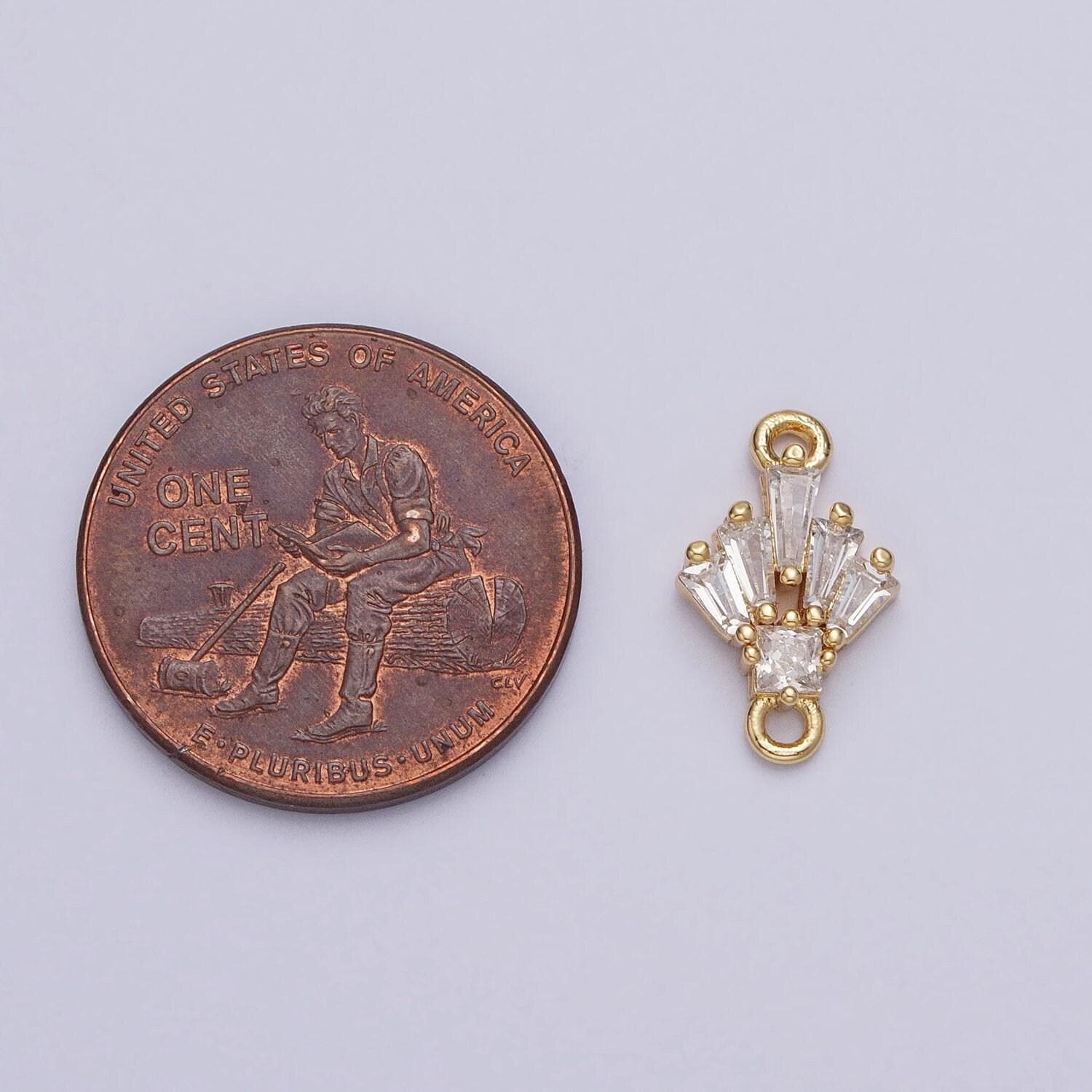 18k gold filled clear cz multiple baguette round mini connector in gold & silver | y-841