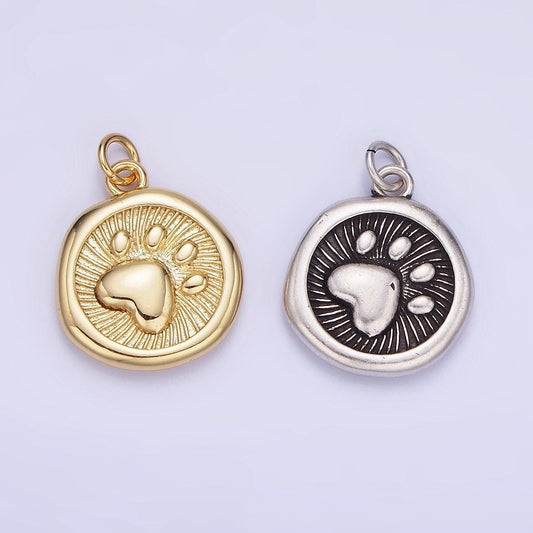 14k gold filled coin charm with paw print gold & silver| ag-639