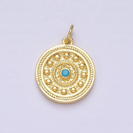 14k gold filled turquoise beaded bubble hammered braided round charm | ac1289
