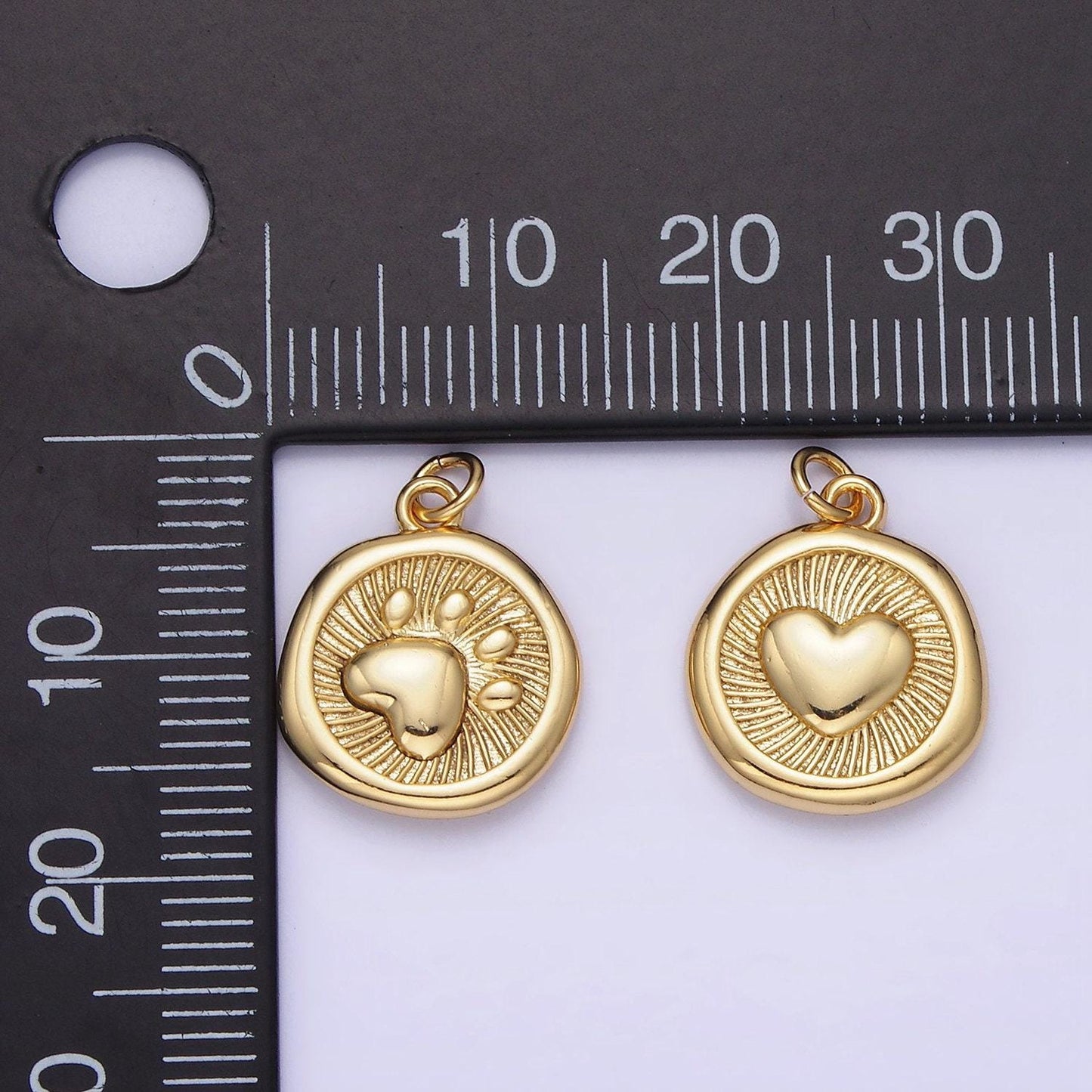 14k gold filled coin charm with paw print gold & silver| ag-639