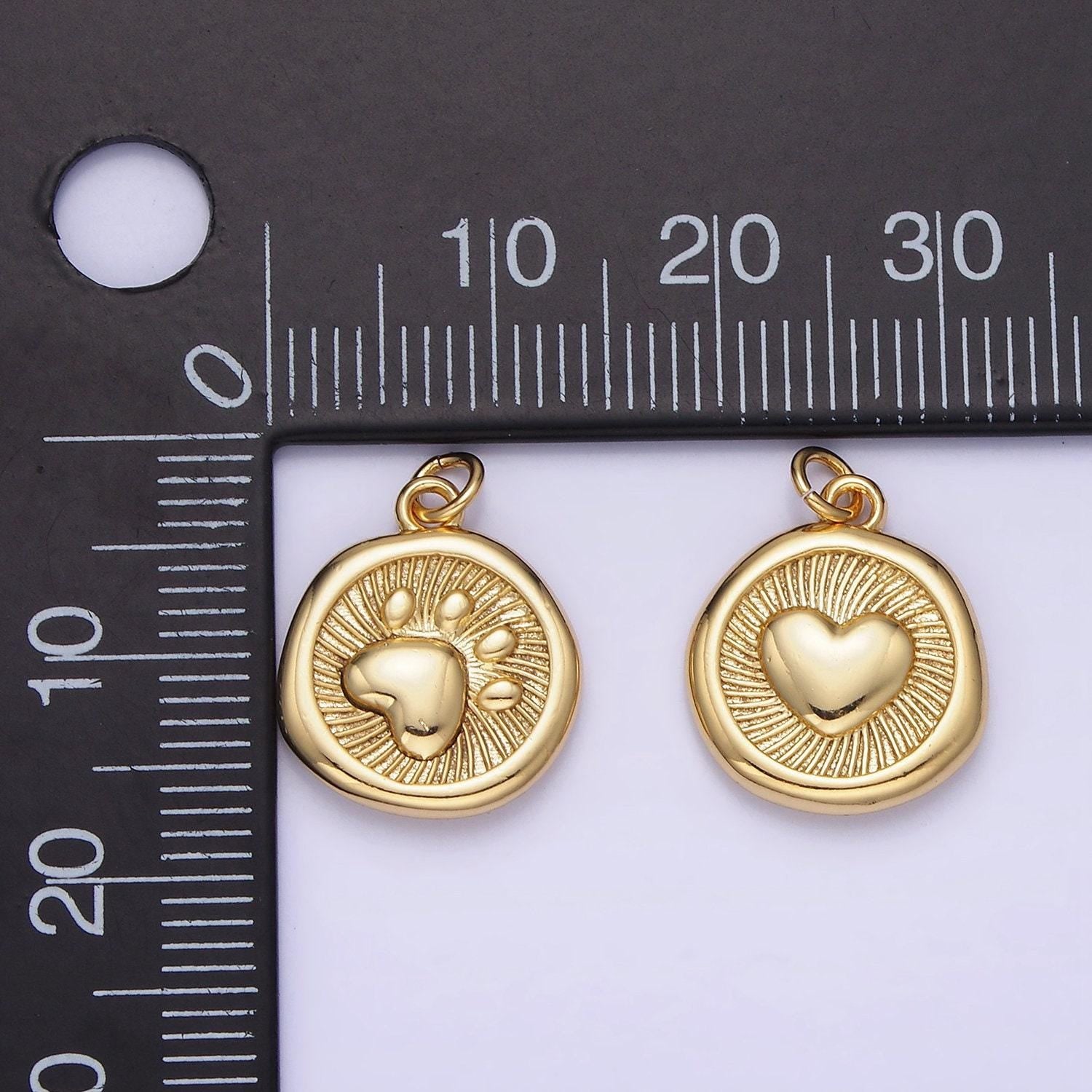 14k gold filled coin charm with paw print gold & silver| ag-639