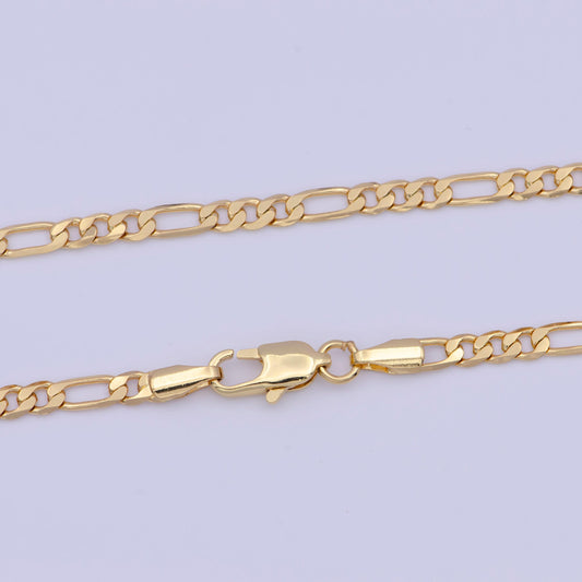 3.2mm gold figaro link necklace, 24k gold filled 17.8" figaro chain ready to wear necklace | wa-1144