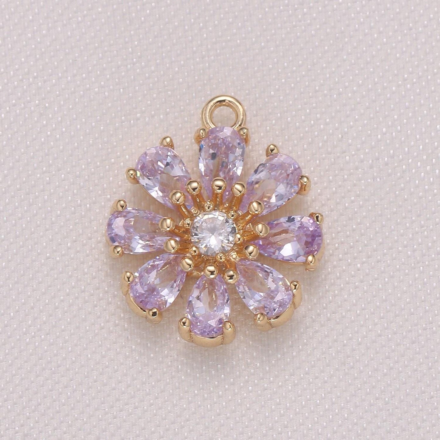 Dainty pink purple daisy flower cubic zirconia cz charm pendant floral nature charm bracelet necklace earring supply - 962