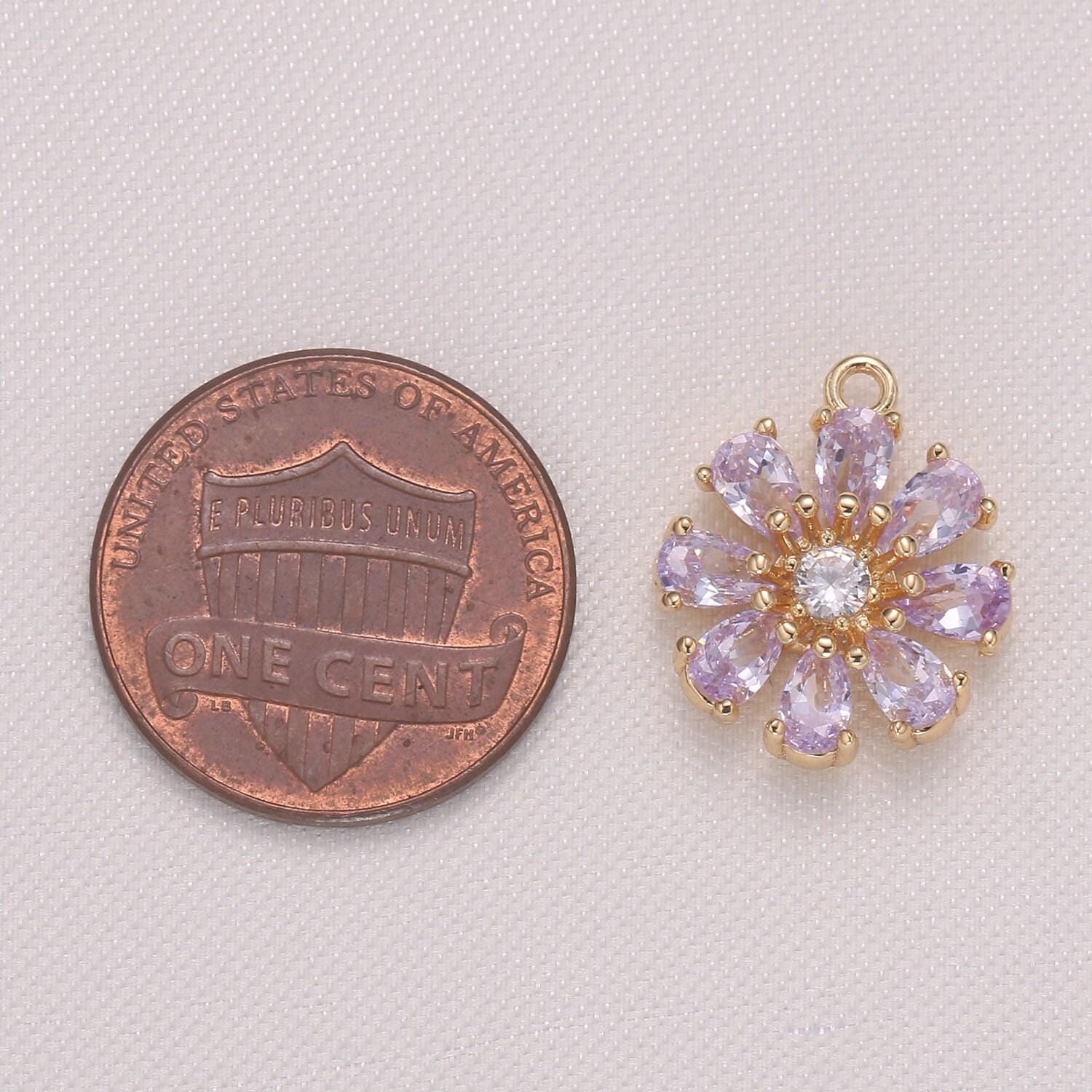 Dainty pink purple daisy flower cubic zirconia cz charm pendant floral nature charm bracelet necklace earring supply - 962