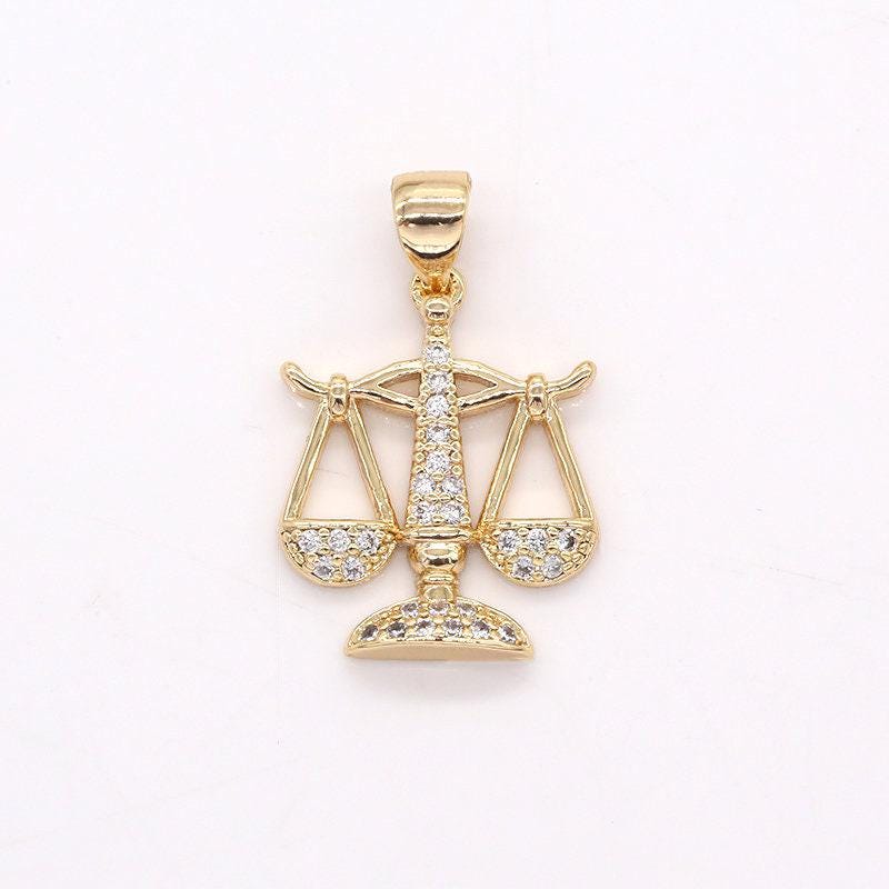 Dainty gold zodiac sign charm, micro pave libra scales sign astrology pendant charm for necklace bracelet earring supply -401