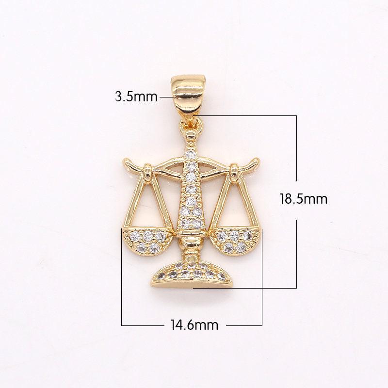 Dainty gold zodiac sign charm, micro pave libra scales sign astrology pendant charm for necklace bracelet earring supply -401