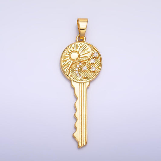 Dainty gold celestial key charm sun moon star pendant for diy jewelry aa1061