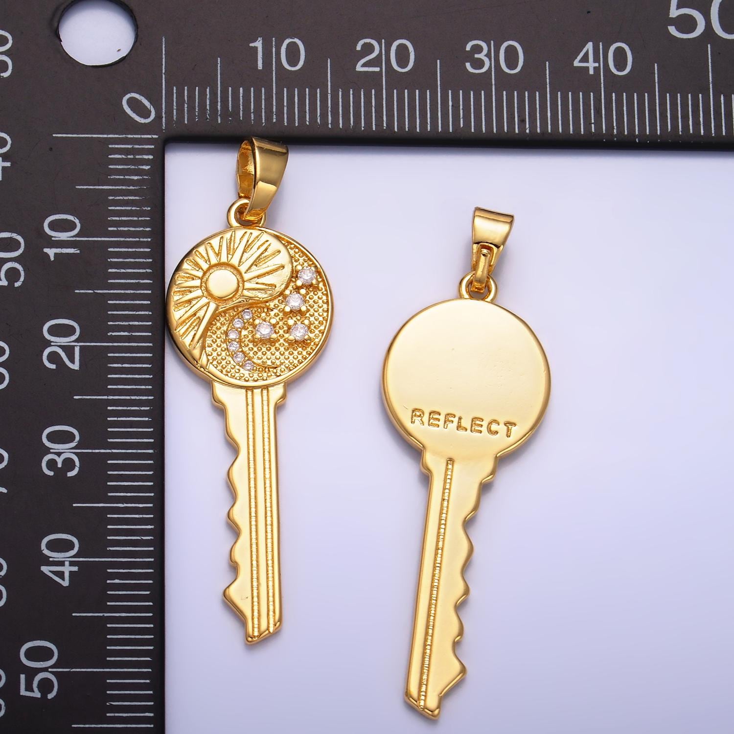Dainty gold celestial key charm sun moon star pendant for diy jewelry aa1061